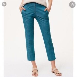 (B6) Ann Taylor LOFT Marisa‎ Fit Teal Blue Textured Slub Cropped Dress Pants 4